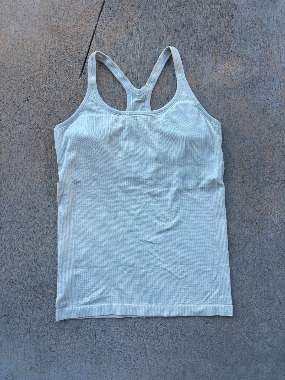 Lululemon Ebb to Street Tank Top Size 12 Cream/Yellow Ribbed Built In Bra LW1AX1